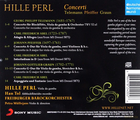 Hille Perl: Telemann/Pfeiffer/Graun: Concertos For Viola Da Gamba [CD]