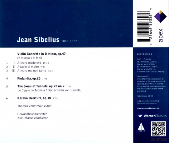 Zehetmair/Masur/Gol: Sibe:Violin Concerto, Finlandi [CD]