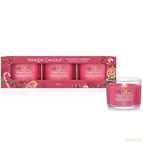 Yankee Candle Set of Votive Candles in Glass Peppermint Pinwheels 3 x 37g