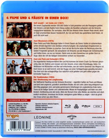 The Bud Spencer and Terence Hill Box: God Forgives... I Don't! / Watch Out, We're Mad / The Two Missionaries / Troublemakers (Bóg wybacza... Ja nigdy! / Z nami nie ma żartów / Dwóch misjonarzy / Łowcy kłopotów) [4xBlu-Ray]