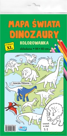 Kolorowanka XL Mapa świata Dinozaury - kolor