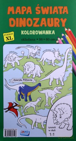 Kolorowanka XL Mapa świata Dinozaury - kolor