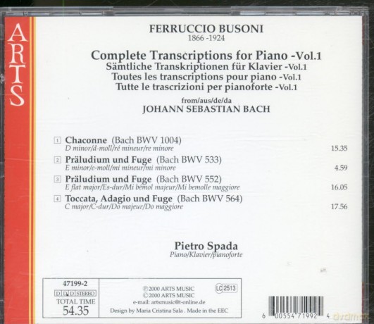 Pietro Spada: Busoni: Complete Transcriptions for Piano From Bach, vol.1 [CD]