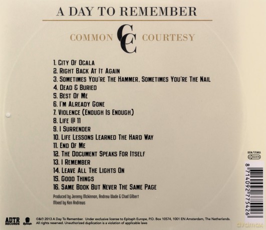 A Day To Remember: Common Courtesy [CD]