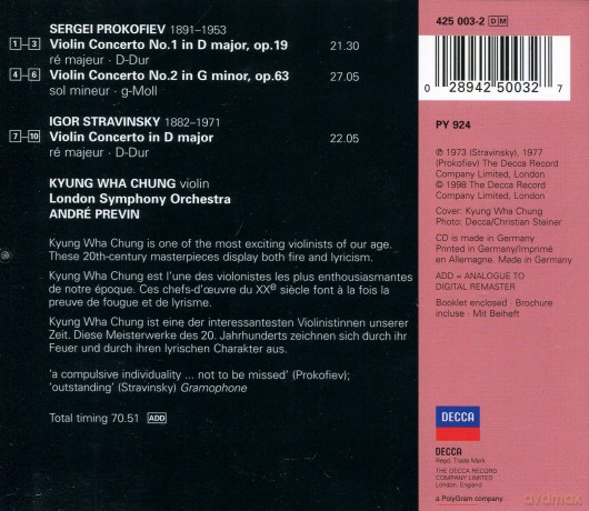 Chung,Previn, London Sym.: Prokofiev/Stravinsky:Violin Conc. [CD]