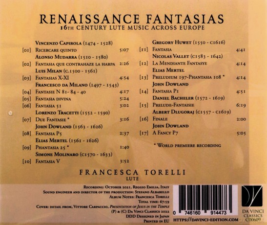 Torelli, Francesca: Renaissance Fantasias - 16th Century Lute Music Across Europe [CD]