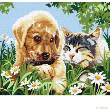 Diamentowa mozaika Szczeniak z kotem 30x40cm 1006961