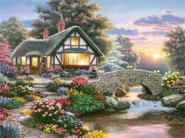 Diamentowa mozaika Urocza chatka nocą 60639