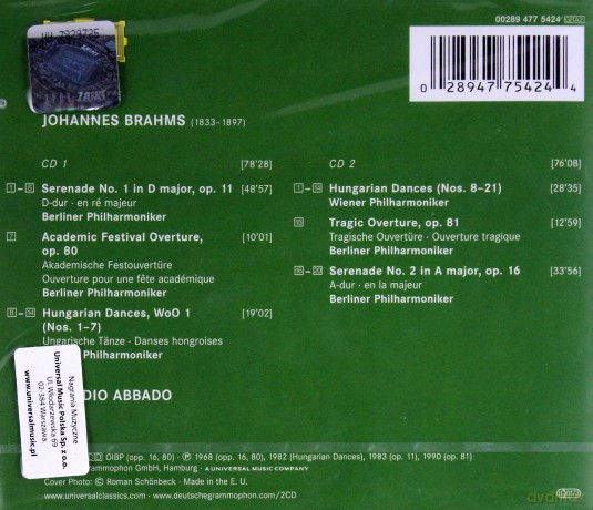 Claudio Abbado: Brahms:21 Hungarian Dances,Serenades [2CD]