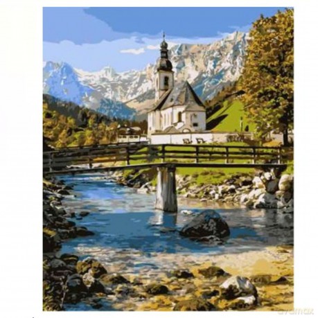 Malowanie po numerach Kościół nad rzeką 40x50cm 1006815