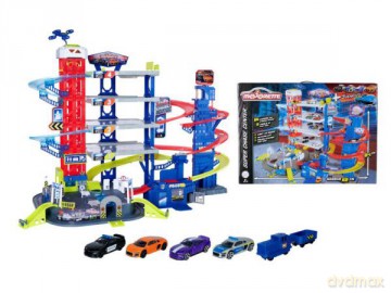 PROMO MAJORETTE Garaż Super Centrum Pościgu + 4 auta i pociąg
