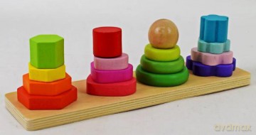 Układanka drewniana 4 kolumny piramidy sorter BX-342 [KLOCKI]