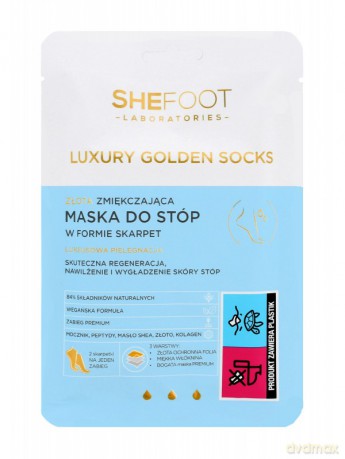 SheFoot Luxury Golden Socks Złota Zmiękczająca Maska do stóp w formie skarpetek 1op.