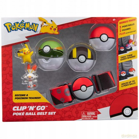 Pokemon Clip 'n' Go Poke Ball Belt Pas Set (Ultra Ball, Poke Ball, Nest Ball, Scorbunny,Pikachu, Red Belt) [FIGURKA]