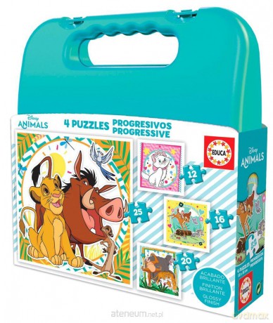 EDUCA 12x16x20x25 w walizce Zwierzęta Disney'a [PUZZLE]