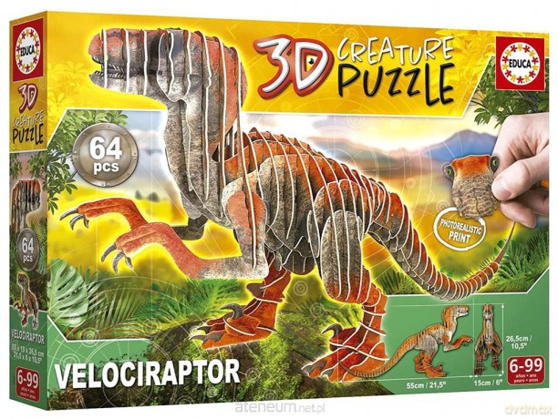 EDUCA 3D Dinozaury - Welociraptor 64 el. el. [PUZZLE]