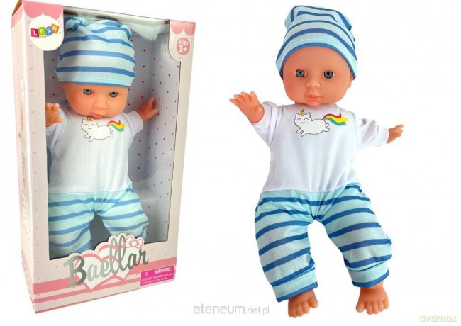 Lalka bobas niebieska piżama w paski 30 cm