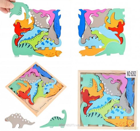 Układanka drewniana dinozaury 12 el. [KLOCKI]