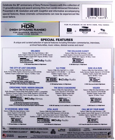 Orlando / The City of Lost Children / The Celluloid Closet / Run Lola Run / Slc Punk / The Devil?s Backbone / Volver / Synecdoche New York / Still Alice / Call Me By Your Name / Crouching Tiger Hidden Dragon [BOX] [11xBlu-Ray 4K]
