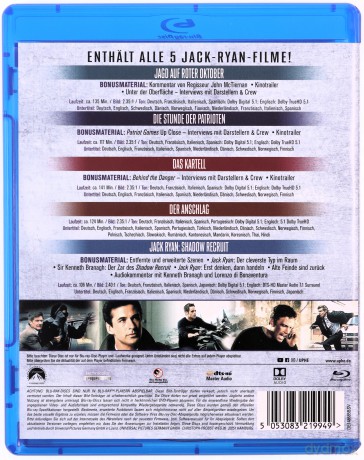 Jack Ryan Collection: The Hunt for Red October / Patriot Games / Clear and Present Danger / The Sum of All Fears / Jack Ryan: Shadow Recruit (Polowanie na Czerwony Październik / Czas patriotów / Stan zagrożenia / Suma wszystkich strachów / Jack Ryan: Teor