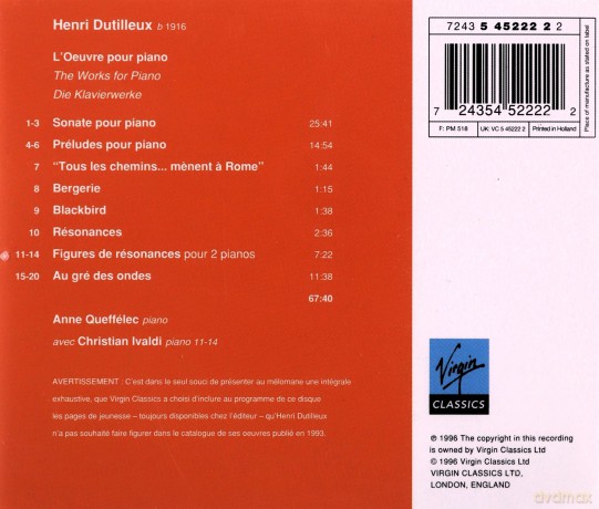 Anne Queffelec/Dutilleux-L'Oeuvre Pour Piano [CD]