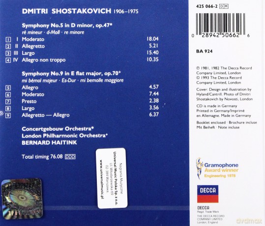 Coa/Lpo/Haitink: Shostakovich: Syms 5+9 [CD]