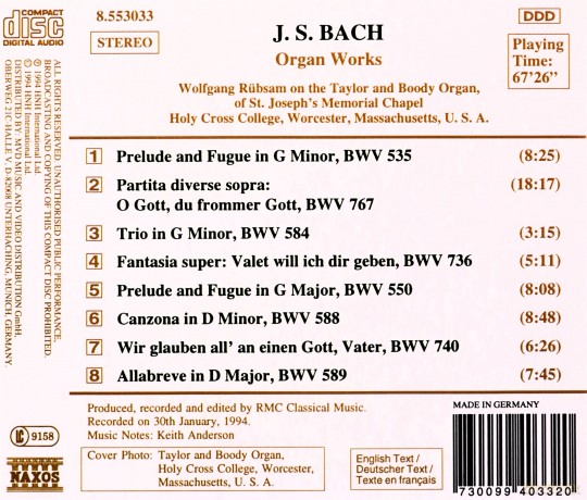 BACH J. S.: Organ Works [CD]