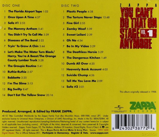 Frank Zappa: You Can't Do That On Stage Anymore Vol.1 [2CD]