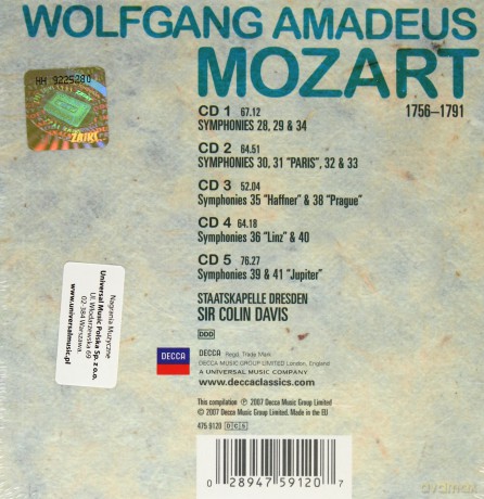 Colin Davis: Mozart:Late Symphonies [5CD]
