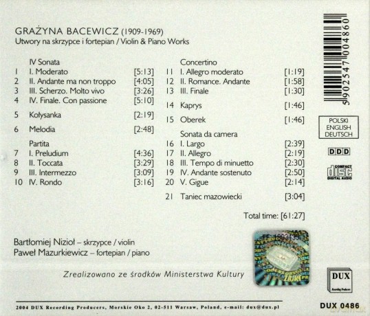Grażyna Bacewicz: Violin & Piano Works (jewel case) [CD]
