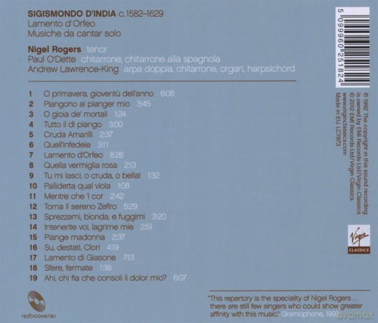 Nigel Rogers: D'India Lamento D'Orfeo [CD]