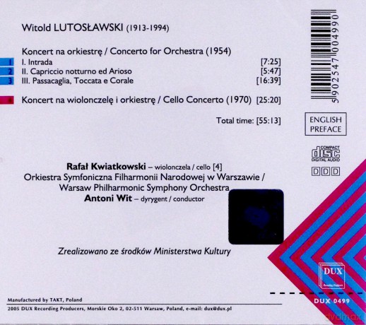 Witold Lutosławski: Concerto For Orchestra - Cello Concerto (jewel case) [CD]