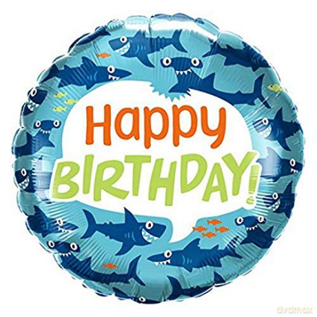 Balon foliowy 18 cali QL RND Birthday Fun Sharks