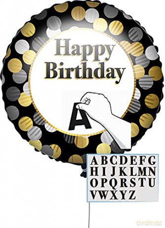 Balon foliowy 18 Happy Birthday - złoto-srebrne grochy 92441