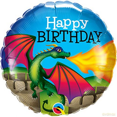 Balon foliowy 18 QL RND Happy Birthday smok