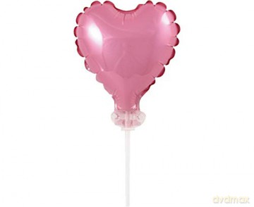 Balon foliowy 8 cm na patyku Serce różowe