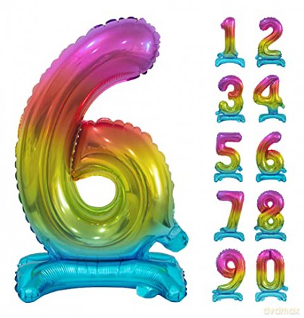Balon foliowy B&C Cyfra stojąca 6 tęczowa 74 cm