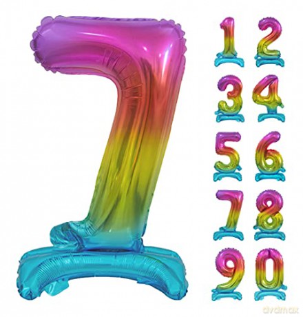 Balon foliowy B&C Cyfra stojąca 7 tęczowa 74 cm