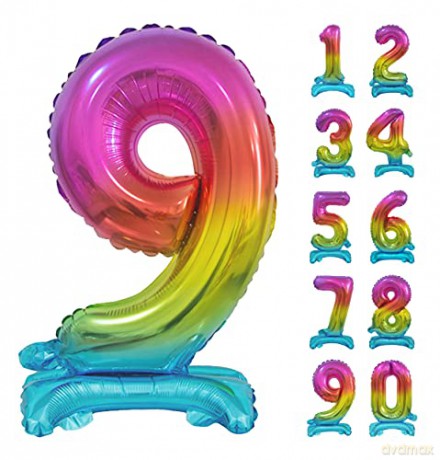 Balon foliowy B&C Cyfra stojąca 9 tęczowa 74 cm