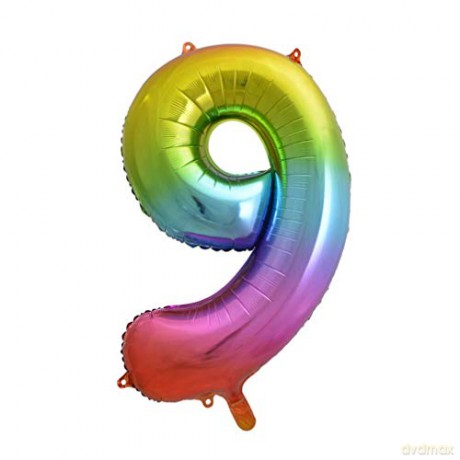 Balon foliowy Cyfra 9 tęczowa, 85 cm