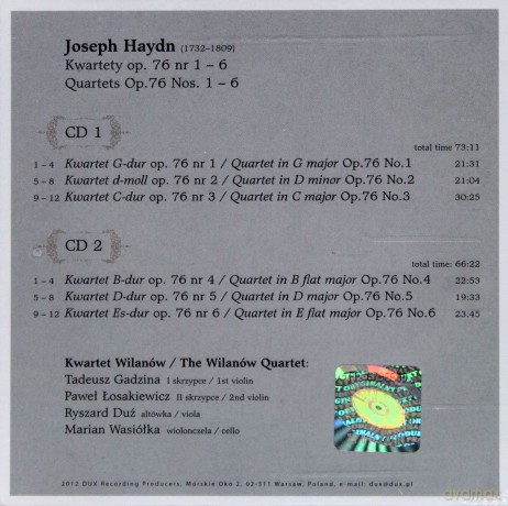 Haydn Joseph: The Wilanów Quartet (jewel case) [2CD]