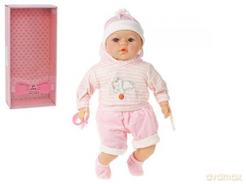 Lalka bobas 45 cm w różowym ubranku gumowe nogi mówi i śpiewa po polsku 565333-571785 w pudełku