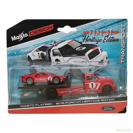 MAISTO 15108-26 Holownik+2018 Ford GT Heritage czerwony 1:64