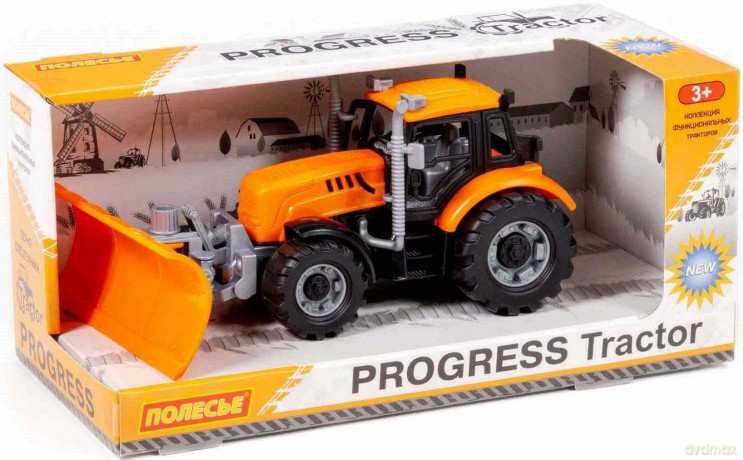 Polesie 91765 Traktor Progres pomarańczowy z plugiem śnieżnym