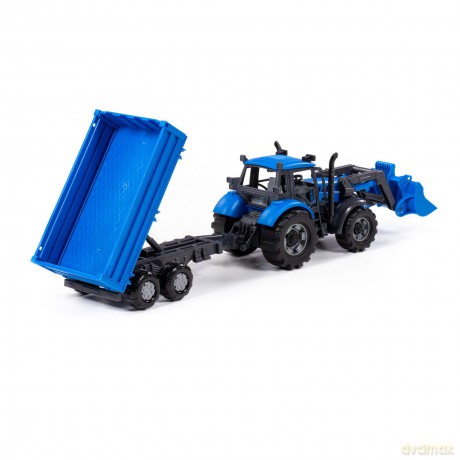 Polesie 91819 Traktor+ładowarka Progres niebieski z przyczepą burtową