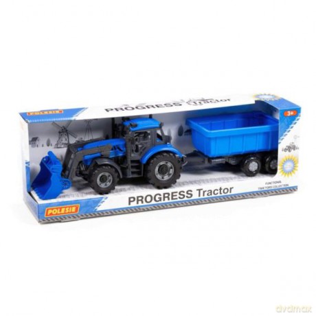 Polesie 91833 Traktor+ładowarka Progres niebieski z przyczepą