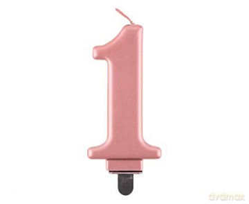 Świeczka B&C cyferka 1 metalik różowo-złota 8 cm