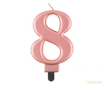 Świeczka B&C cyferka 8 metalik różowo-złota 8 cm