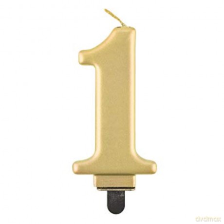 Świeczka cyferka 1 metalik złota 8 cm