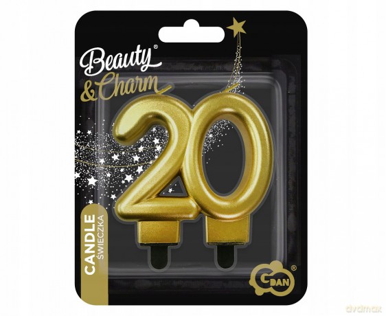 Świeczka cyferka 20 metalik złota 8 cm
